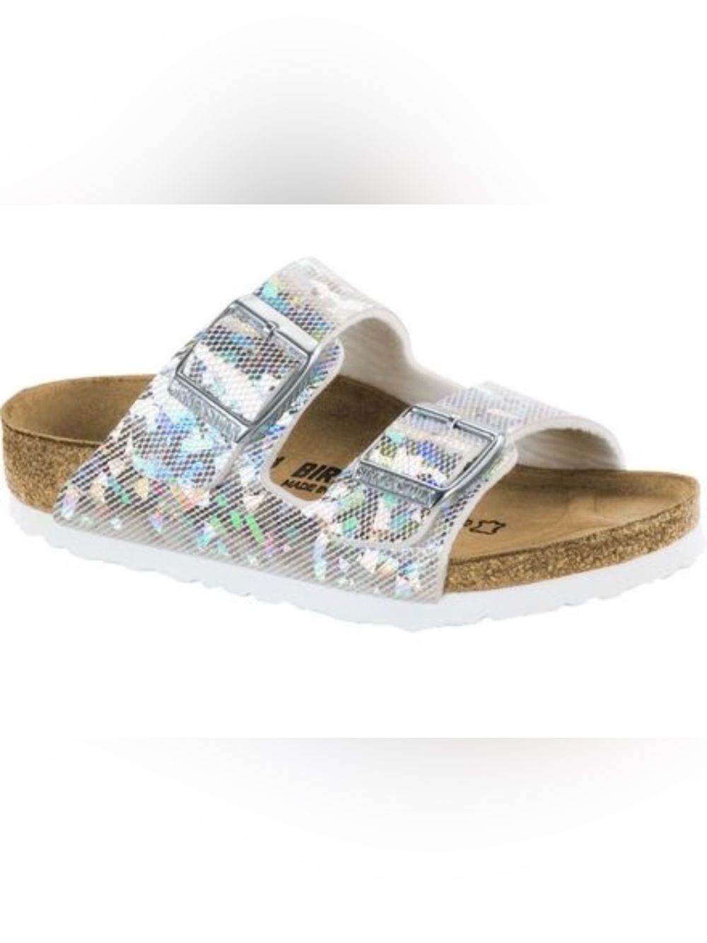 Birkenstock Kids Iridescent Two-Strap Arizona hologram disco ball